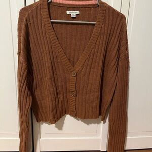 American Eagle Outfitters Brown Ribbed Cardigan Sweater